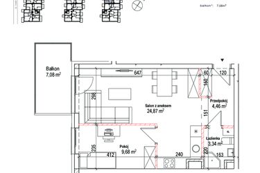 Rzut - Mieszkanie na sprzedaż 2 pokoje o powierzchni 42,35 m² - numer 12B w Łowicka 25