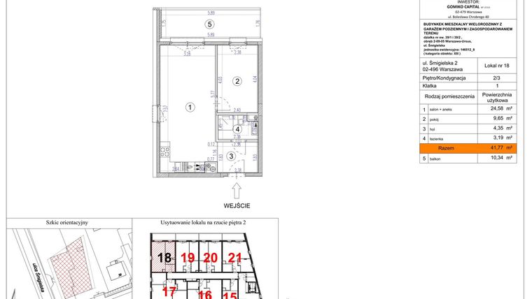 Rzut - Mieszkanie na sprzedaż 2 pokoje o powierzchni 41,77 m² - numer 18 w Apartamenty Śmigielska