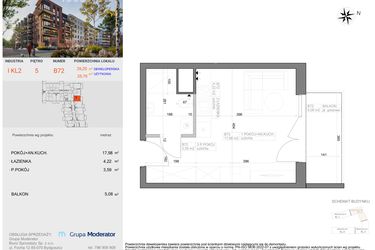 Rzut - Mieszkanie na sprzedaż 1 pokój o powierzchni 25,79 m² - numer I-B72 w Industria etap I-B