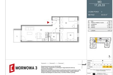 Rzut - Mieszkanie na sprzedaż 3 pokoje o powierzchni 54,4 m² - numer 33 w Morwowa 3