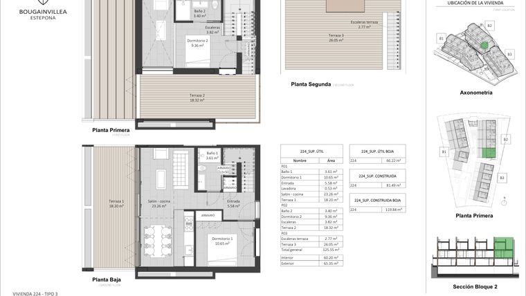 Rzut - Mieszkanie na sprzedaż 2 pokoje o powierzchni 60 m² - numer 224 w Bougainvillea - Estepona