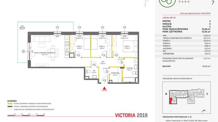 Rzut - Mieszkanie na sprzedaż 4 pokoje o powierzchni 76,26 m² - numer 34 w Olchowy Park VII