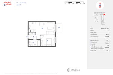 Rzut - Mieszkanie na sprzedaż 2 pokoje o powierzchni 42,92 m² - numer A2.0.3 w Mieszkaj w mieście Załęska od Nowa