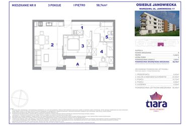 Rzut - Mieszkanie na sprzedaż 3 pokoje o powierzchni 58,74 m² - numer 8 w Osiedle Janowiecka