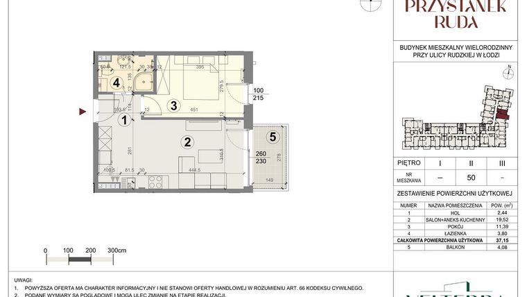 Rzut - Mieszkanie na sprzedaż 2 pokoje o powierzchni 37,06 m² - numer 50 w Przystanek Ruda