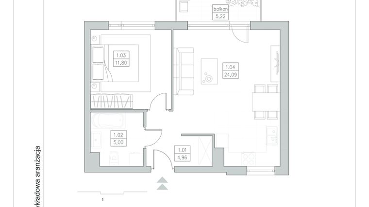 Rzut - Mieszkanie na sprzedaż 2 pokoje o powierzchni 45,85 m² - numer 17.5 w Remoda
