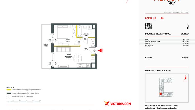Rzut - Mieszkanie na sprzedaż 2 pokoje o powierzchni 38,18 m² - numer 89 w Metro Art 11