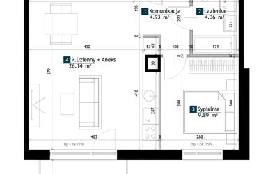 Rzut - Mieszkanie na sprzedaż 2 pokoje o powierzchni 45,32 m² - numer BG0302 w Viva Cité
