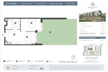 Rzut - Mieszkanie na sprzedaż 2 pokoje o powierzchni 43,34 m² - numer 3.1B.05 w Astelia Park etap 1A i 3