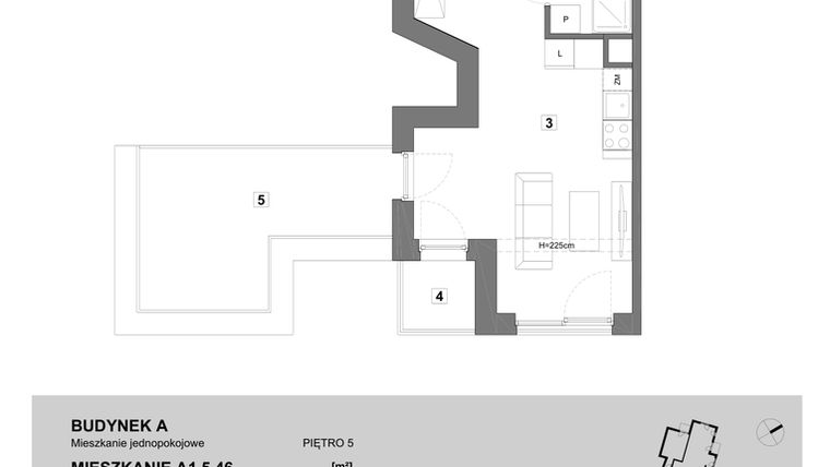 Rzut - Mieszkanie na sprzedaż 1 pokój o powierzchni 29,26 m² - numer A1.5.46 w ATAL Grabiszyn
