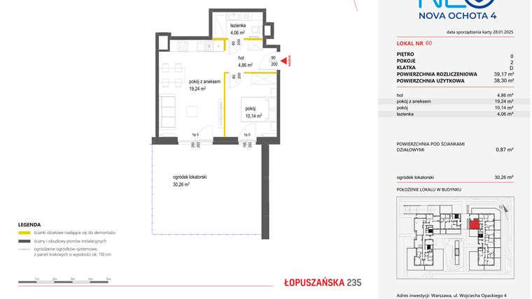 Rzut - Mieszkanie na sprzedaż 2 pokoje o powierzchni 39,17 m² - numer 60 w Neo Nova Ochota 4