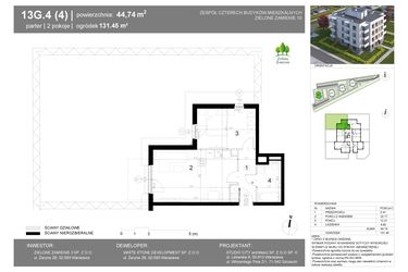 Rzut - Mieszkanie na sprzedaż 2 pokoje o powierzchni 44,74 m² - numer 13G.4 w Zielone Zamienie X