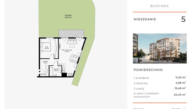 Rzut - Mieszkanie na sprzedaż 2 pokoje o powierzchni 48,66 m² - numer 5 w Bytkowska 4.0