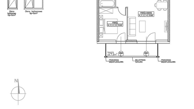 Rzut - Mieszkanie na sprzedaż 2 pokoje o powierzchni 42,35 m² - numer A.2.3.2 w Forma
