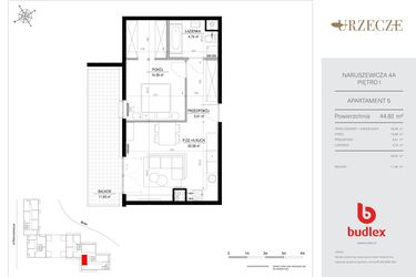 Rzut - Mieszkanie na sprzedaż 2 pokoje o powierzchni 44,92 m² - numer 4A.5 w Urzecze