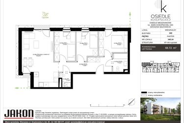 Rzut - Mieszkanie na sprzedaż 3 pokoje o powierzchni 68,72 m² - numer 34D.24 w Osiedle Konopnickiej