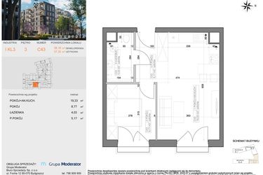Rzut - Mieszkanie na sprzedaż 2 pokoje o powierzchni 37,3 m² - numer I-C43 w Industria etap I-D oraz I-C
