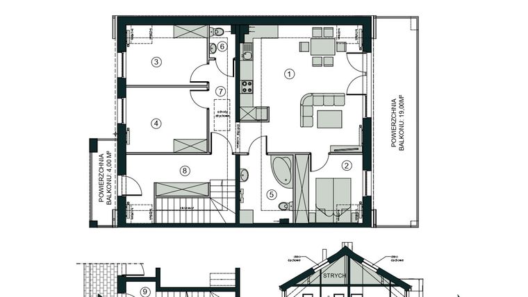 Rzut - Mieszkanie na sprzedaż 4 pokoje o powierzchni 73,42 m² - numer A2 w Aleja Wiśniowa Pogórze