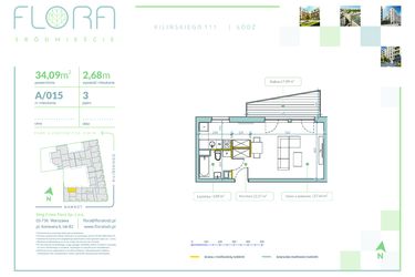 Rzut - Mieszkanie na sprzedaż 1 pokój o powierzchni 34,09 m² - numer A.15 w Flora Śródmieście