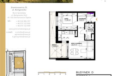 Rzut - Mieszkanie na sprzedaż 2 pokoje o powierzchni 46,26 m² - numer D.1.1 w Panorama Bańgów Etap II