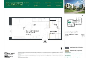Rzut - Mieszkanie na sprzedaż 1 pokój o powierzchni 29,28 m² - numer 2.M23 w Sosnovia