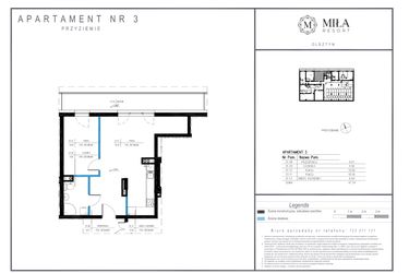 Rzut - Mieszkanie na sprzedaż 2 pokoje o powierzchni 47,24 m² - numer 3 w Miła Resort