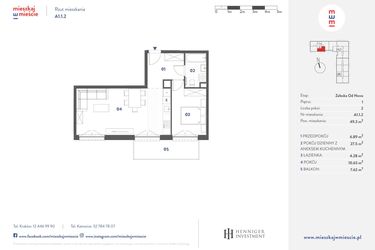 Rzut - Mieszkanie na sprzedaż 2 pokoje o powierzchni 49,3 m² - numer A1.1.2 w Mieszkaj w Mieście - Załęska od Nowa