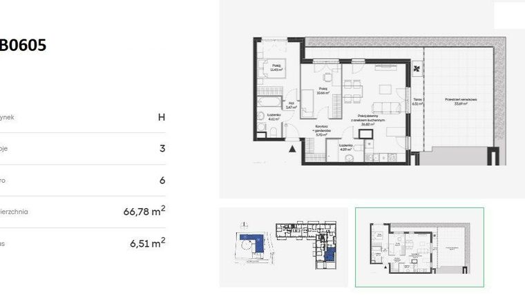 Rzut - Mieszkanie na sprzedaż 3 pokoje o powierzchni 66,78 m² - numer HB0605 w Holm House 5