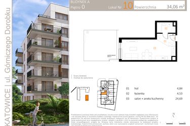 Rzut - Mieszkanie na sprzedaż 1 pokój o powierzchni 34,57 m² - numer A_10 w Zielony Nikiszowiec