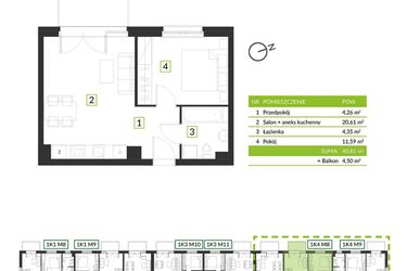 Rzut - Mieszkanie na sprzedaż 2 pokoje o powierzchni 40,81 m² - numer 1K4 M8 w Osiedle Krzeptów przy lesie
