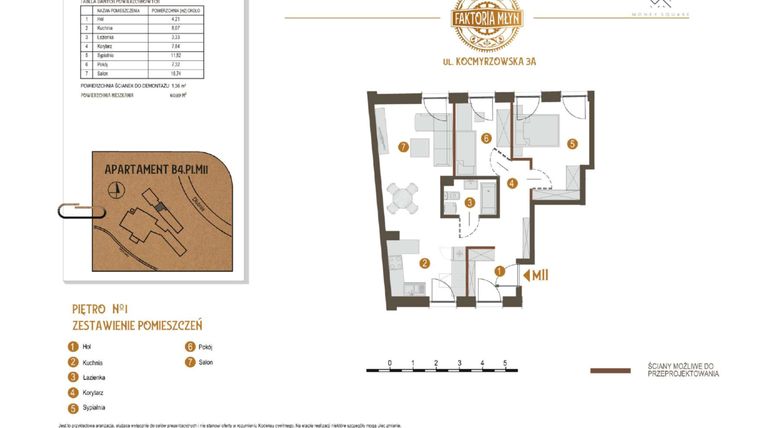 Rzut - Mieszkanie na sprzedaż 3 pokoje o powierzchni 60,69 m² - numer B4.P1.M11 w Faktoria Młyn