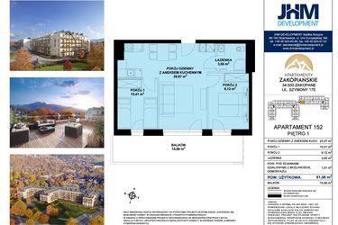 Rzut - Mieszkanie na sprzedaż 3 pokoje o powierzchni 51,06 m² - numer 152 w Apartamenty Zakopiańskie