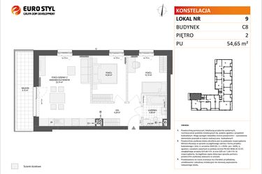 Rzut - Mieszkanie na sprzedaż 3 pokoje o powierzchni 54,65 m² - numer C8.9 w Konstelacja etap IV