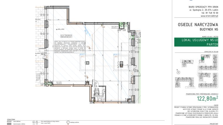 Rzut - Lokal użytkowy na sprzedaż 1 pokój o powierzchni 122,8 m² - numer N5.U2 w Osiedle Narcyzowe