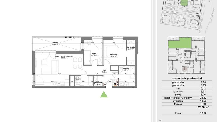 Rzut - Mieszkanie na sprzedaż 3 pokoje o powierzchni 66,85 m² - numer C.7.2 w Park Przy Stawach