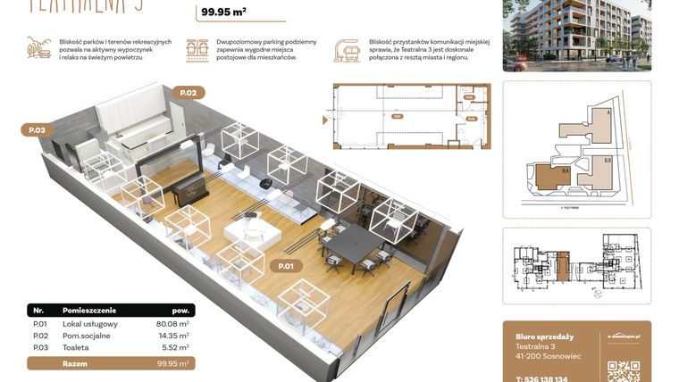 Rzut - Lokal użytkowy na sprzedaż 1 pokój o powierzchni 99,95 m² - numer BL 04 w Teatralna 3