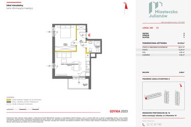 Rzut - Mieszkanie na sprzedaż 2 pokoje o powierzchni 43,32 m² - numer 13 w Miasteczko Julianów