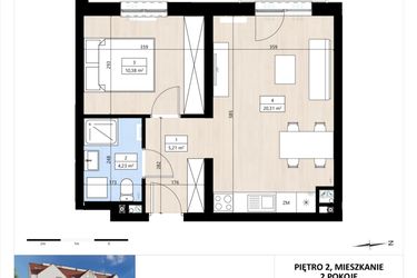 Rzut - Mieszkanie na sprzedaż 2 pokoje o powierzchni 40,13 m² - numer B4/2/32 w MONTANO
