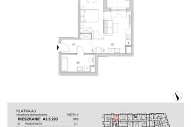 Rzut - Mieszkanie na sprzedaż 1 pokój o powierzchni 39,1 m² - numer A3.5.203 w ATAL Floriana
