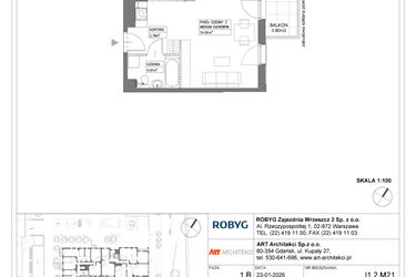 Rzut - Mieszkanie na sprzedaż 1 pokój o powierzchni 30,88 m² - numer I1.2M21 w Nowa Wałowa bud. I1