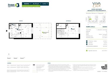 Rzut - Mieszkanie na sprzedaż 1 pokój o powierzchni 44,59 m² - numer BA0002 w Viva Cité