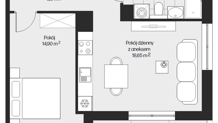 Rzut - Mieszkanie na sprzedaż 2 pokoje o powierzchni 44,28 m² - numer G1-110 w Piasta Park VI