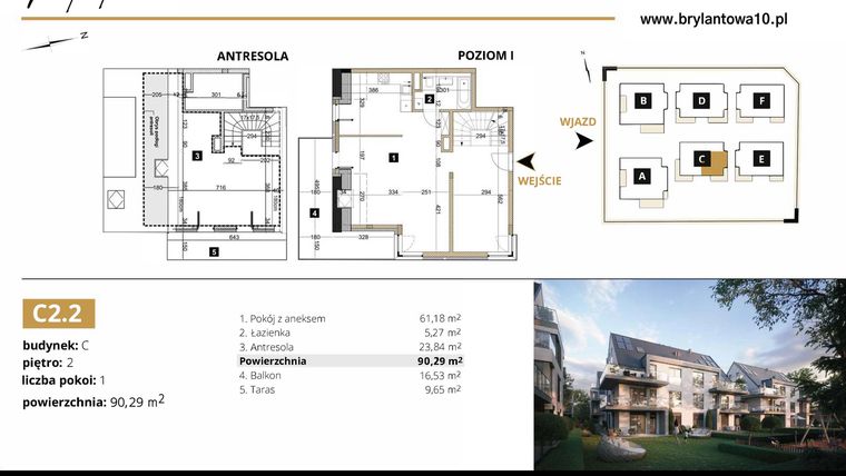 Rzut - Mieszkanie na sprzedaż 2 pokoje o powierzchni 90,29 m² - numer C2.2 w Brylantowa 10