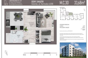 Rzut - Mieszkanie na sprzedaż 1 pokój o powierzchni 33,68 m² - numer M.C.30 w Cichy Zakątek