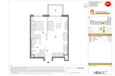 Rzut - Mieszkanie na sprzedaż 2 pokoje o powierzchni 38,52 m² - numer D.78 w Apartamenty Rudnickiego