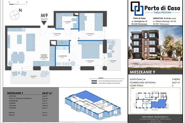 Rzut - Mieszkanie na sprzedaż 3 pokoje o powierzchni 54,07 m² - numer M9 w Porto di Casa - Twoja przystań