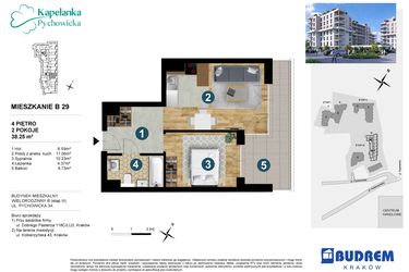 Rzut - Mieszkanie na sprzedaż 2 pokoje o powierzchni 38,25 m² - numer B29 w Kapelanka-Pychowicka Etap III