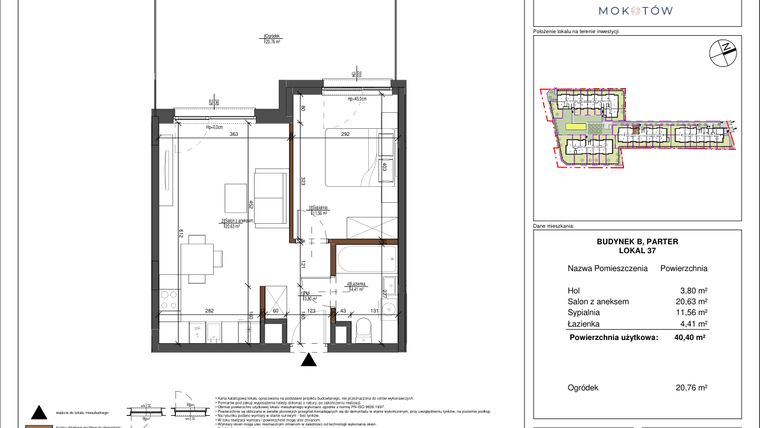 Rzut - Mieszkanie na sprzedaż 2 pokoje o powierzchni 40,4 m² - numer 37 w Aura Mokotów II