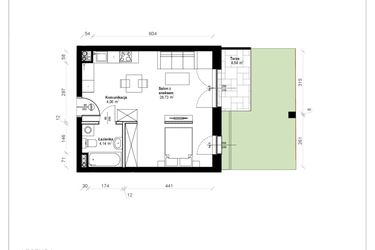 Rzut - Mieszkanie na sprzedaż 1 pokój o powierzchni 37,44 m² - numer B.0.11.1a w ATRIUM