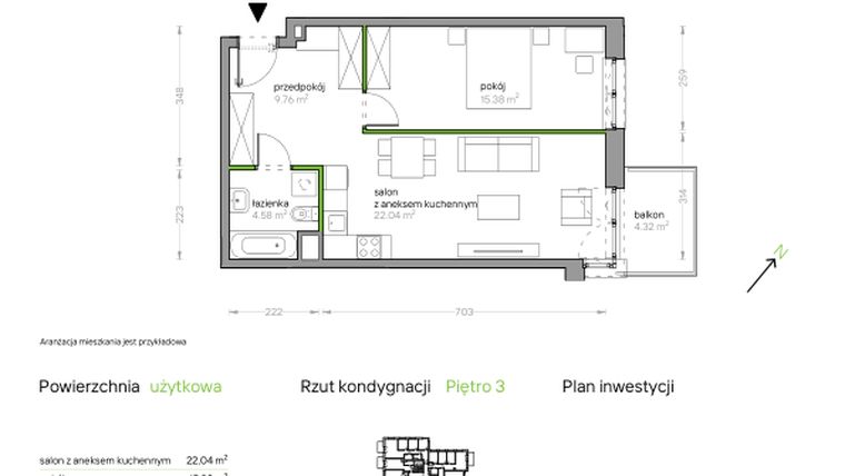 Rzut - Mieszkanie na sprzedaż 2 pokoje o powierzchni 51,76 m² - numer III/F/05 w Bochenka Vita